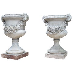 Pair of Large Antique Cast Stone Urns from Italy, circa 1915