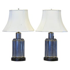 Pair of Large Antique Chinese Brass Trimmed Pewter Tea Caddies as Table Lamps