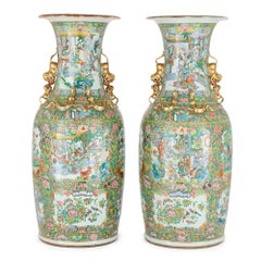Pair of Large Antique Chinese Canton Famille Rose Porcelain Vases