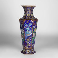 Pair Of Large Antique Chinese Floral Cloisonne Enameled Bronze Vases C1920