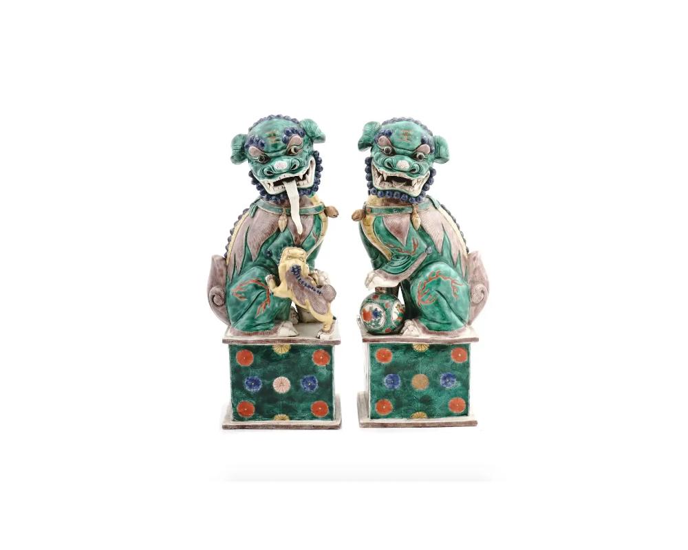 Qing Pair Of Large Antique Chinese Foo Dog Figurines