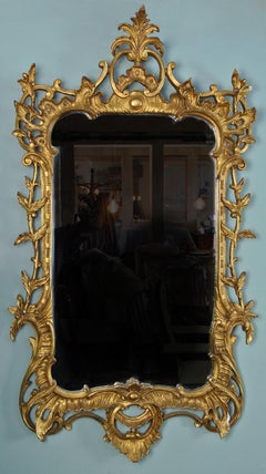 Pair of Large Antique Chippendale Design Giltwood Mirrors