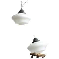 Pair of Large Antique Church Opaline Pendant Lights