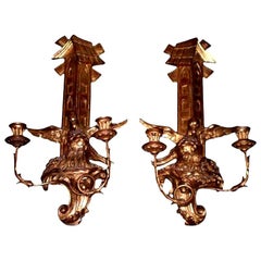Pair of Large Antique Continental Giltwood Two-Light Sconces