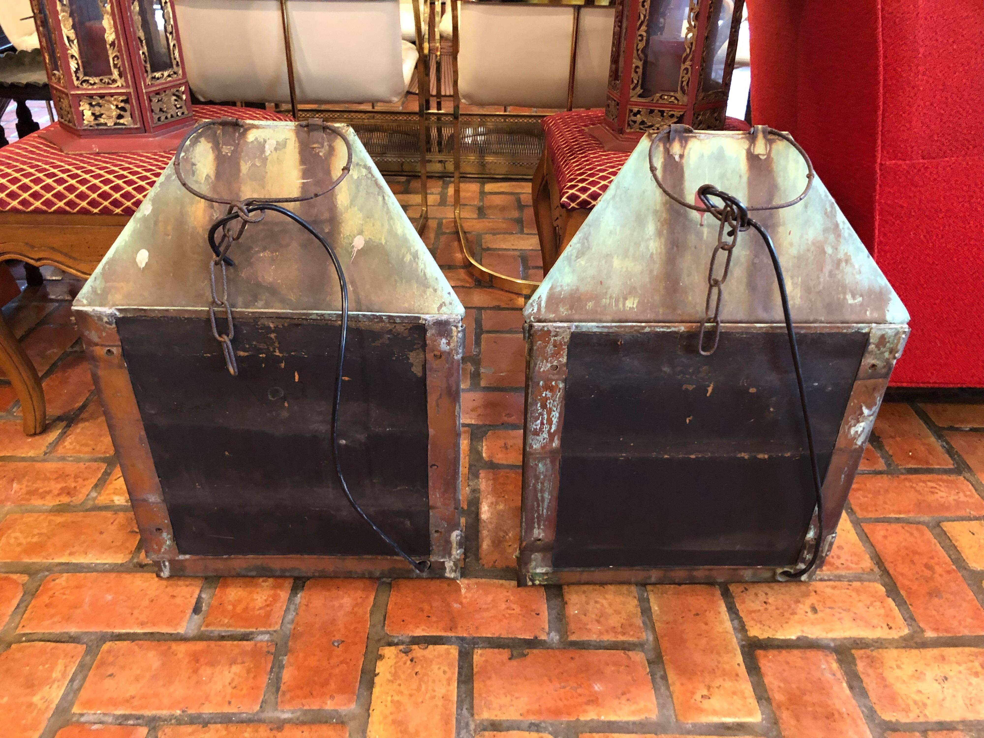 Pair of Large Antique Copper Lanterns  3
