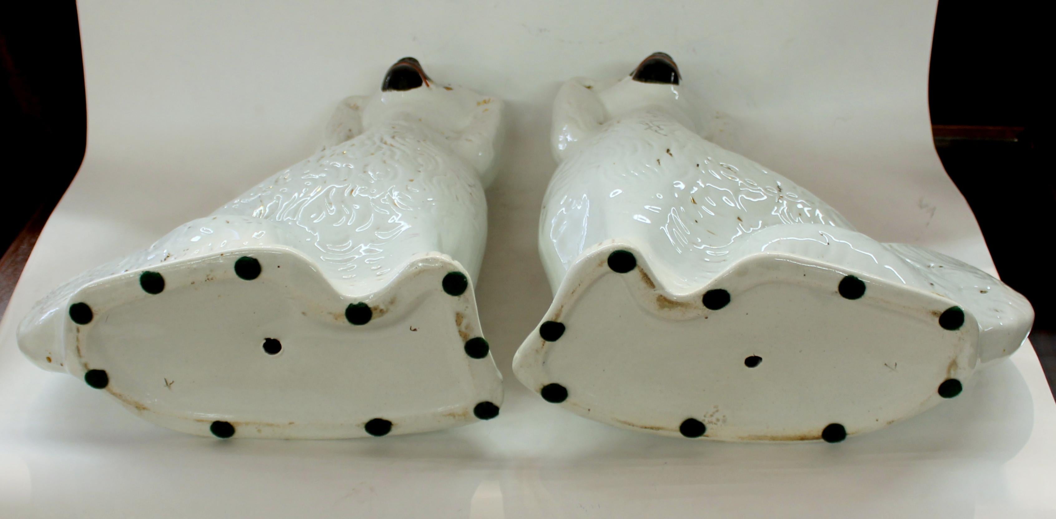 Pair of Large Antique English Staffordshire Cavalier King Charles Mantel Dogs 9