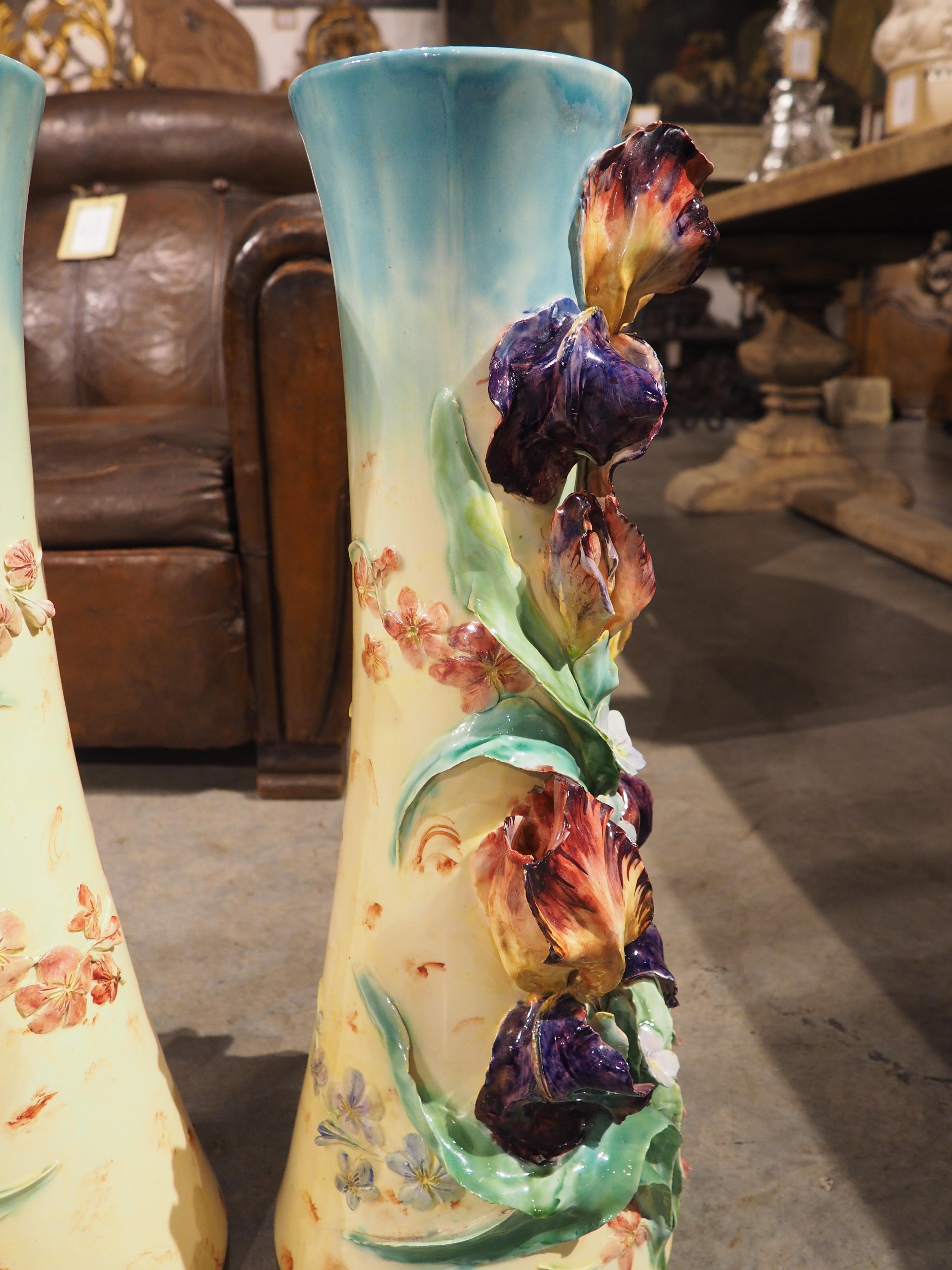 Paire de grands vases anciens à Barbotine de Longchamp, Circa 1890 6
