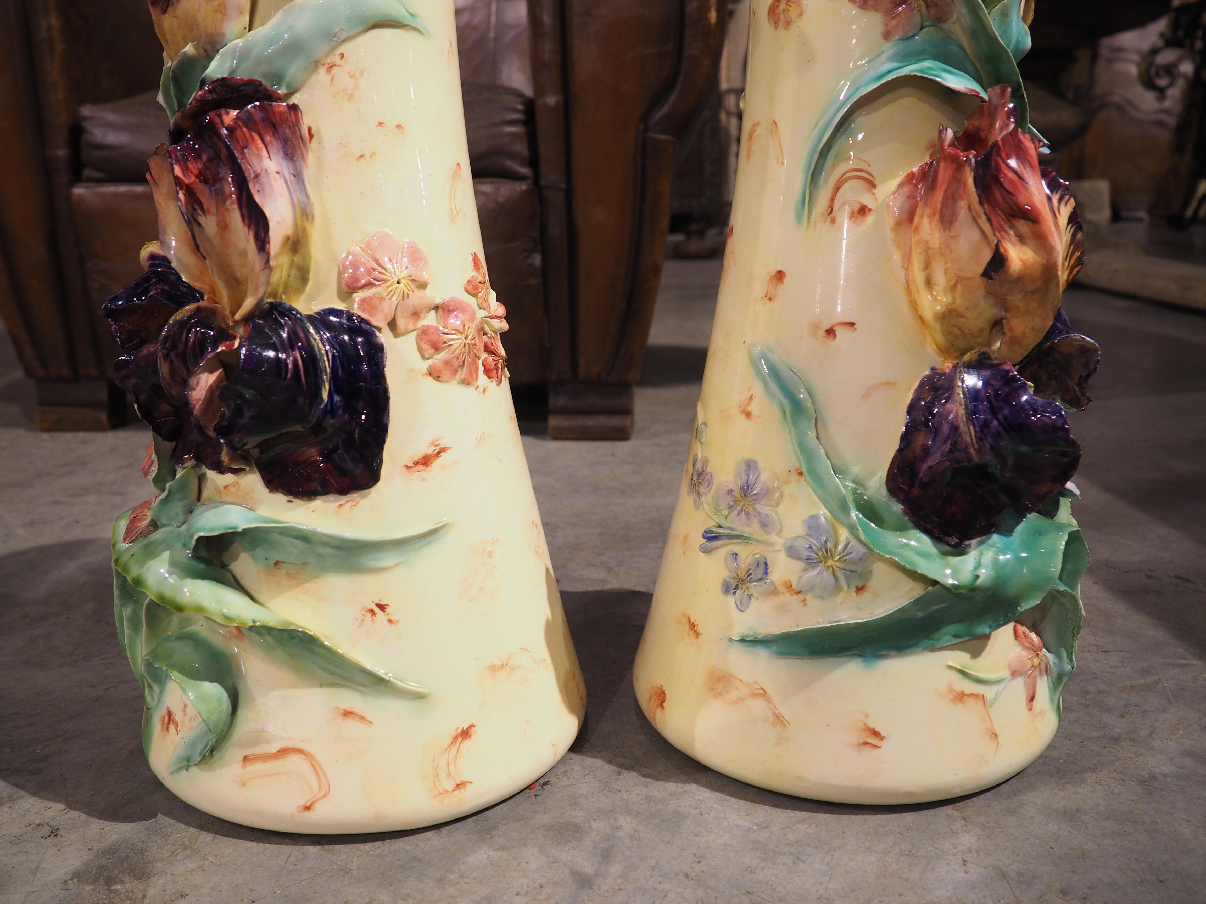 Paire de grands vases anciens à Barbotine de Longchamp, Circa 1890 7