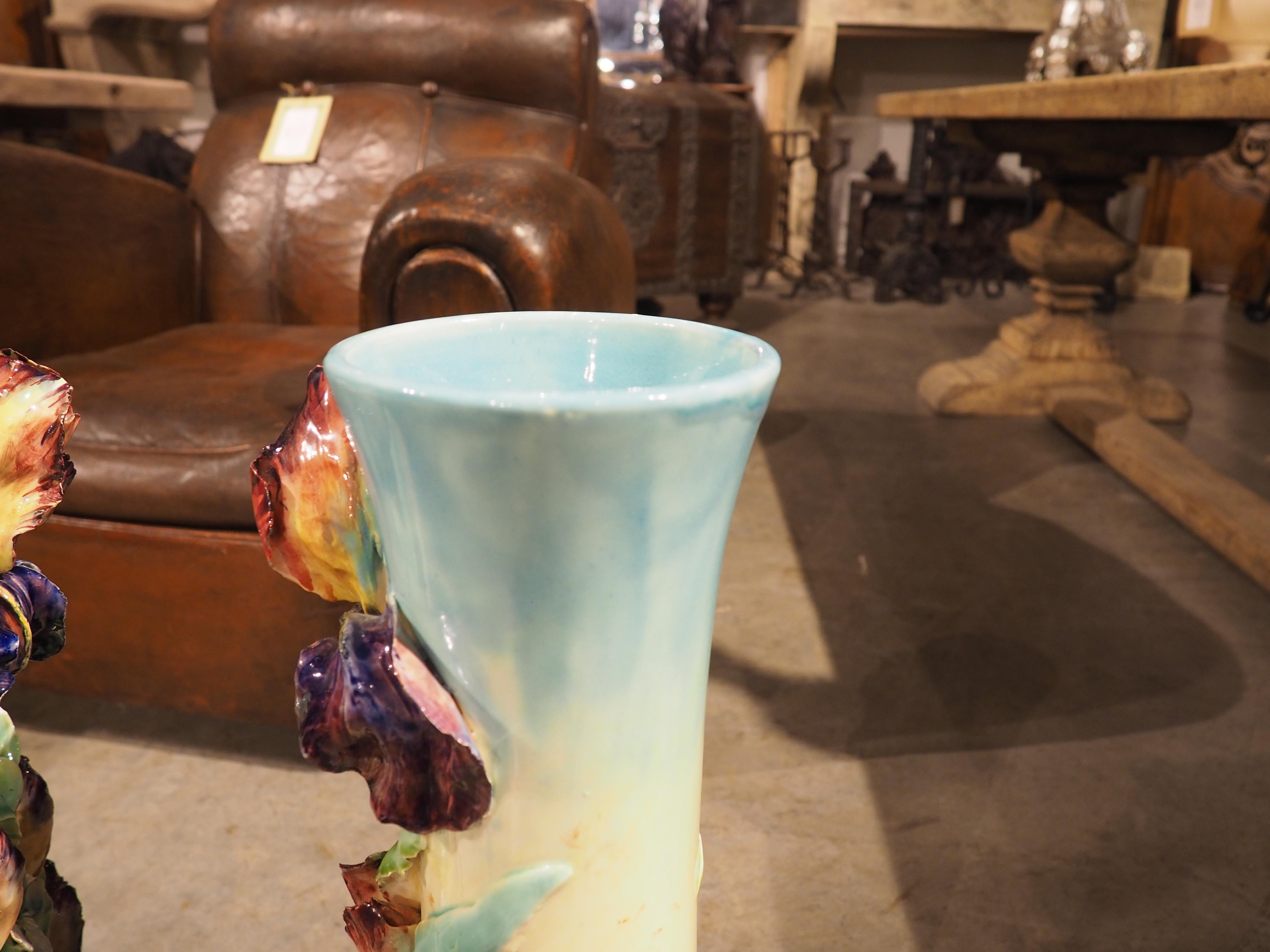 Paire de grands vases anciens à Barbotine de Longchamp, Circa 1890 12