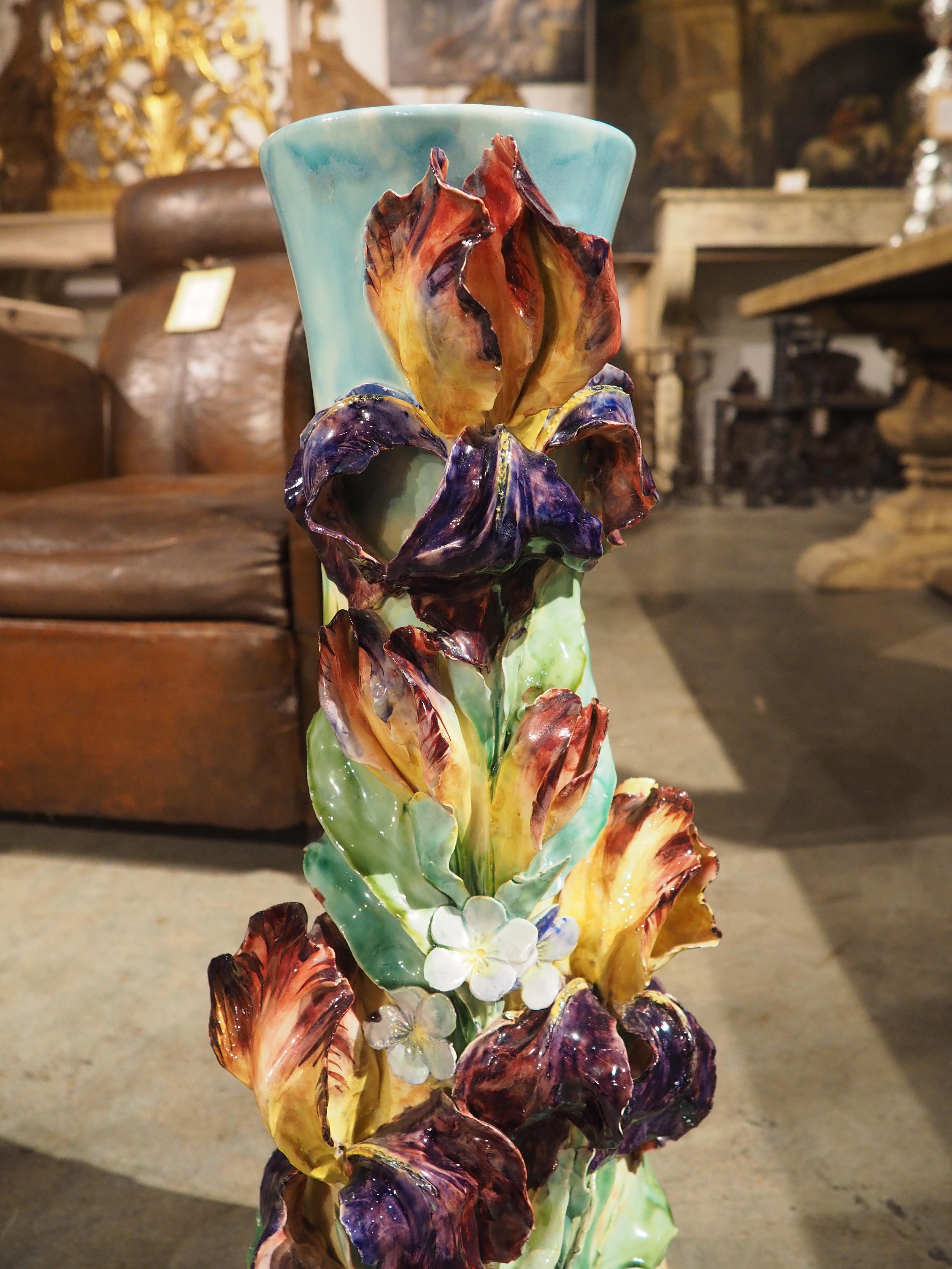 XIXe siècle Paire de grands vases anciens à Barbotine de Longchamp, Circa 1890