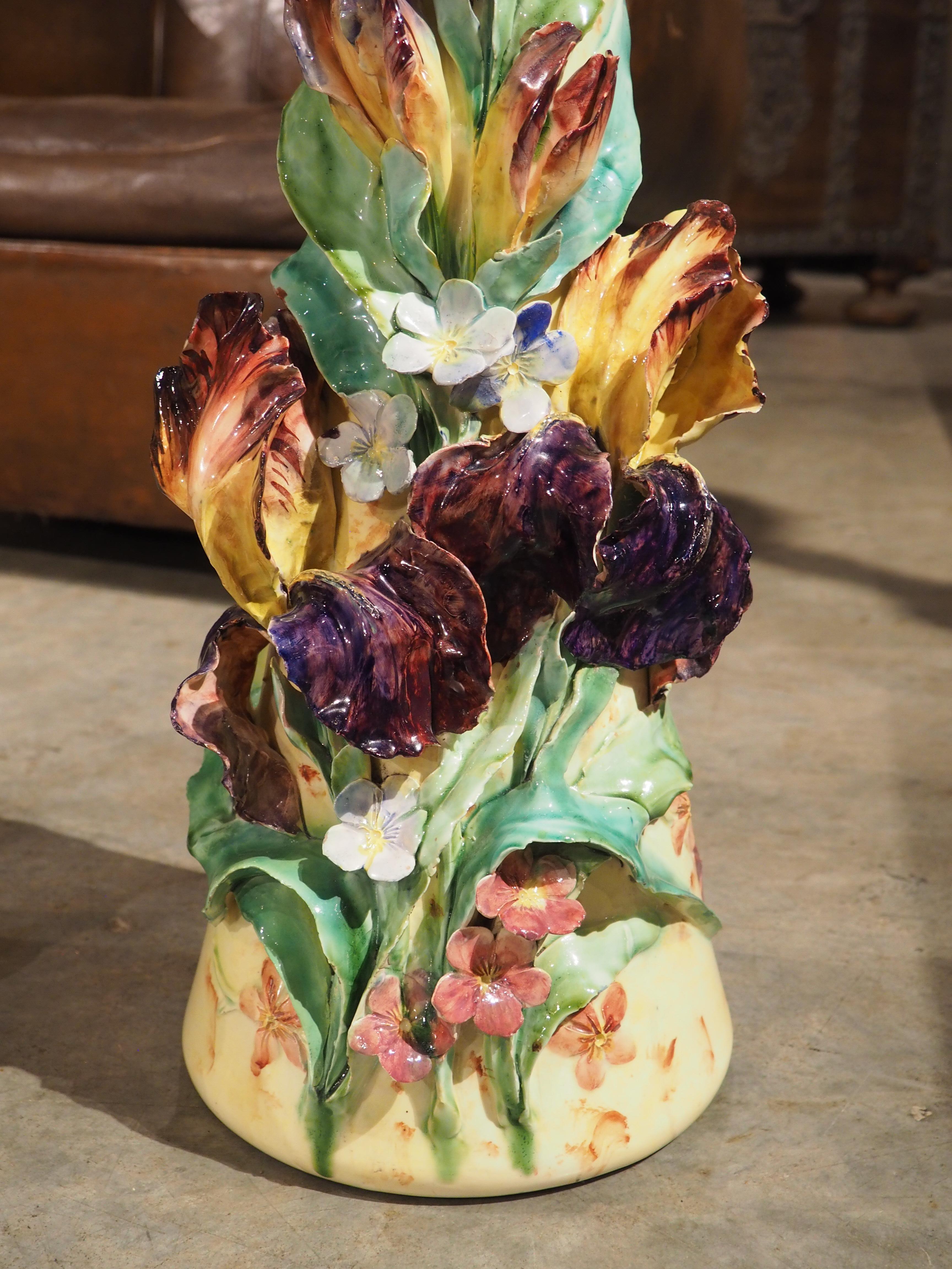 Paire de grands vases anciens à Barbotine de Longchamp, Circa 1890 1