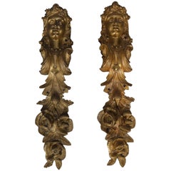 Pair of Large Antique French Louis XIV Figural Ormolu Architectural Mounts