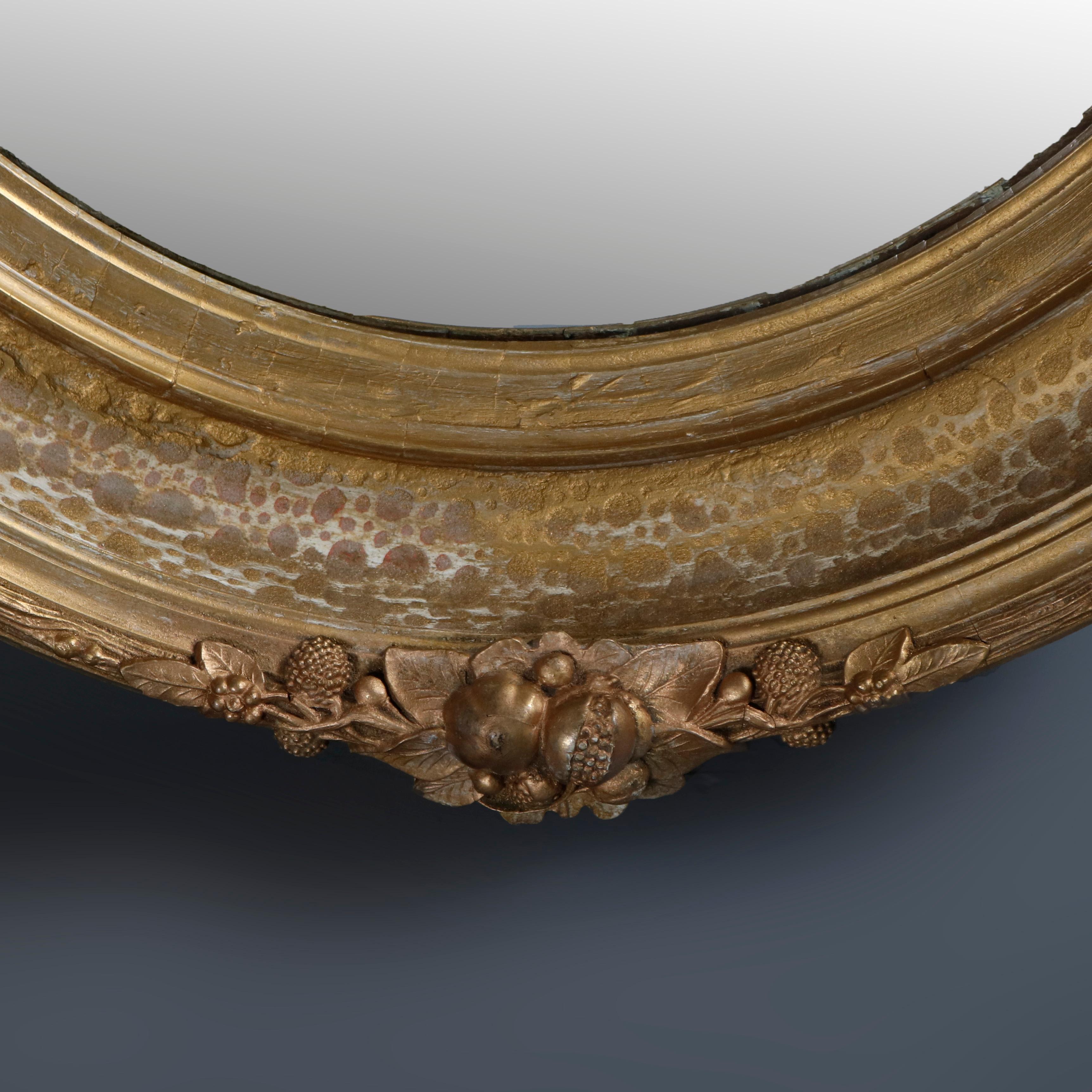 Pair of Large and Antique French Louis XIV Floral Giltwood Oval Wall Mirrors 6