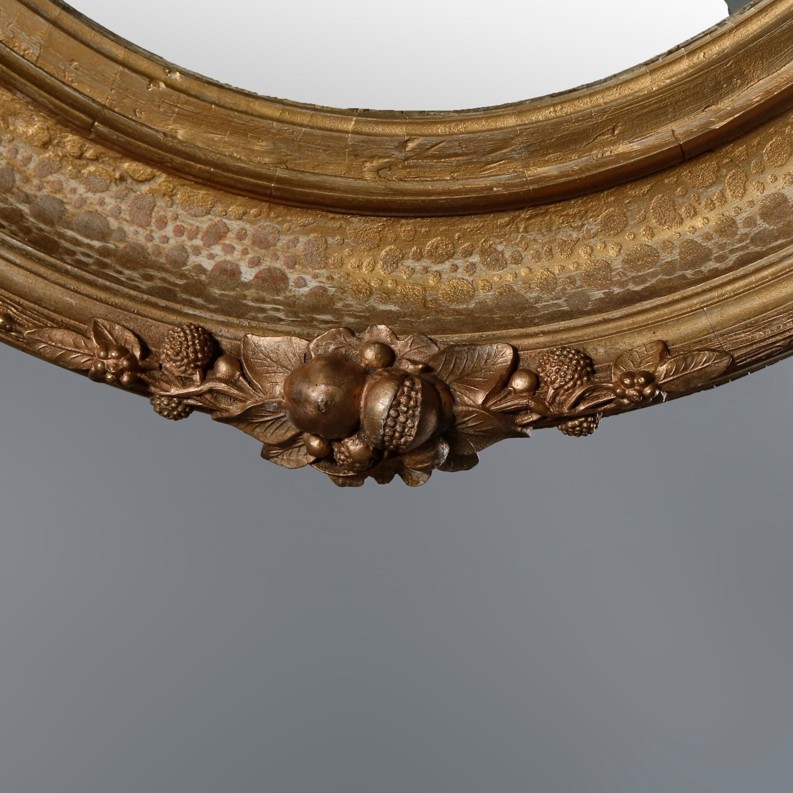 Pair of Large and Antique French Louis XIV Floral Giltwood Oval Wall Mirrors 4