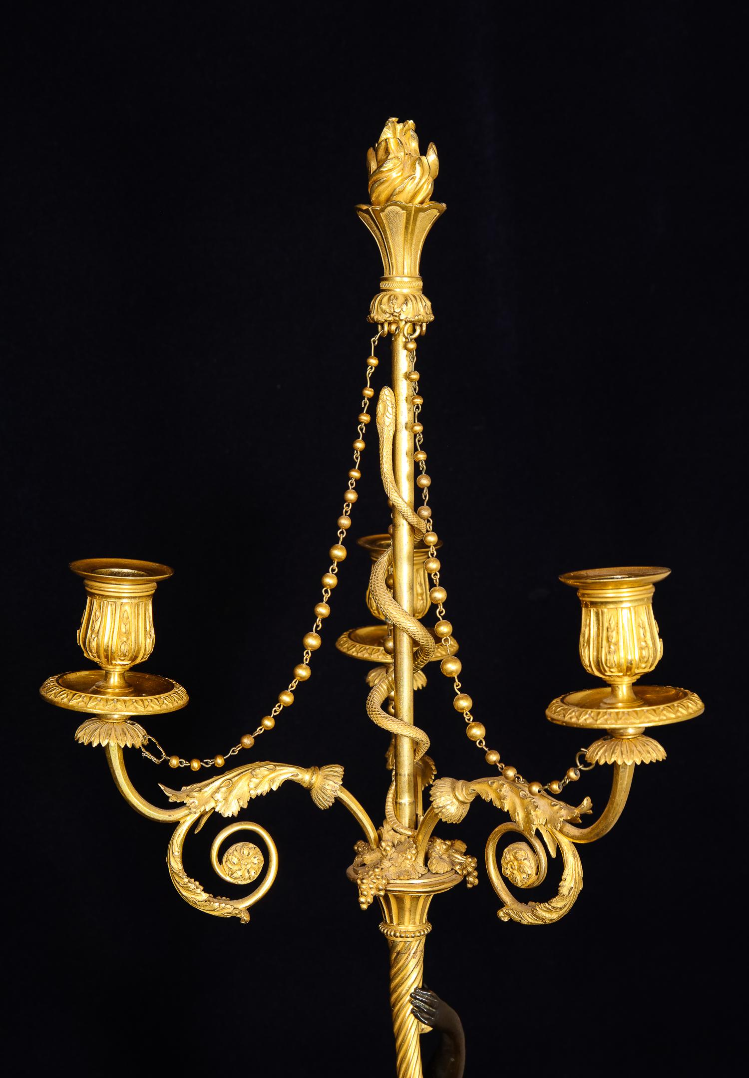 Pair of Large Antique French Louis XVI Figural Gilt Bronze & Marble Candelabras 1