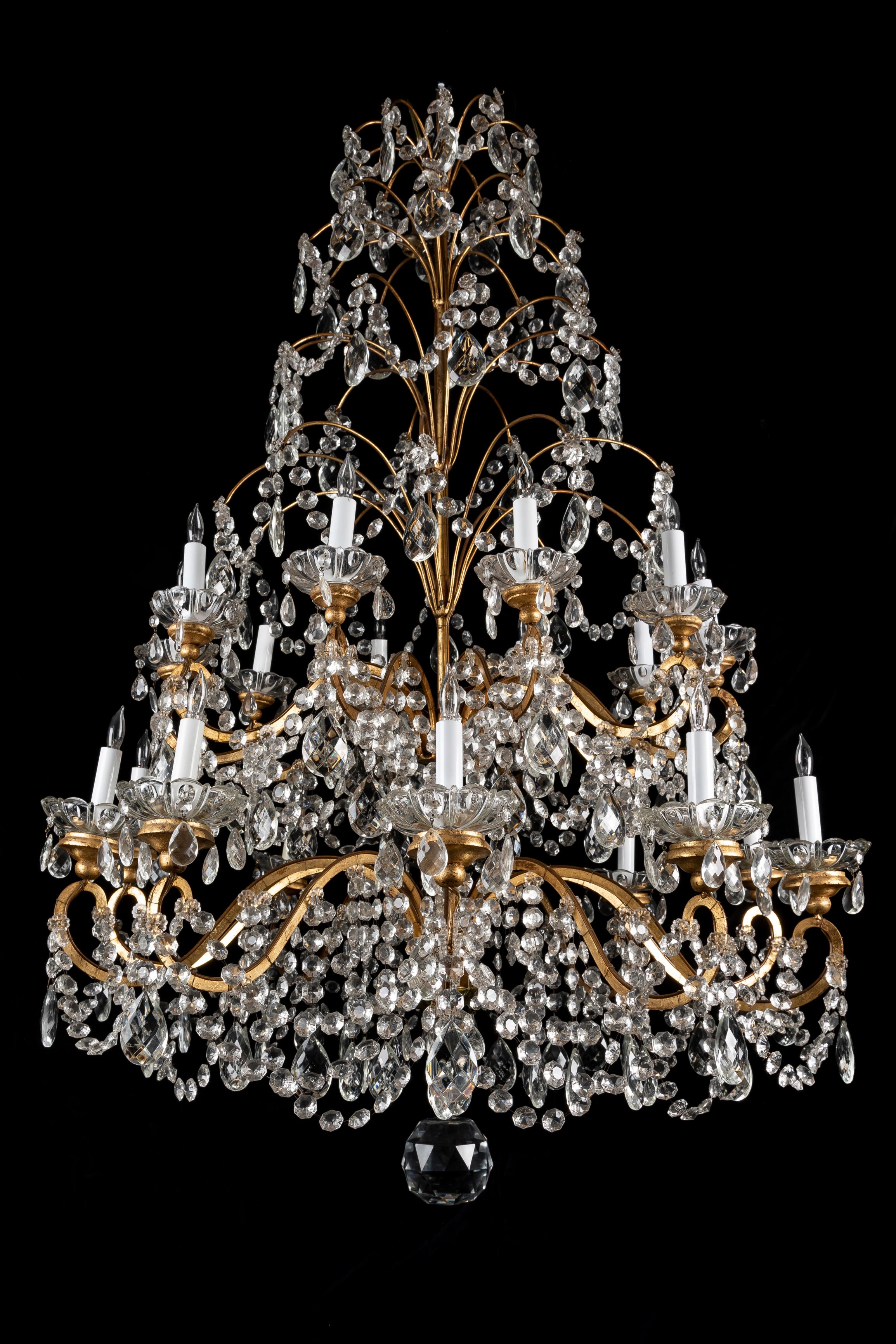 Hand-Crafted  Pair of Large Antique French Louis XVI Style Gilt Bronze & Crystal Chandeliers  For Sale