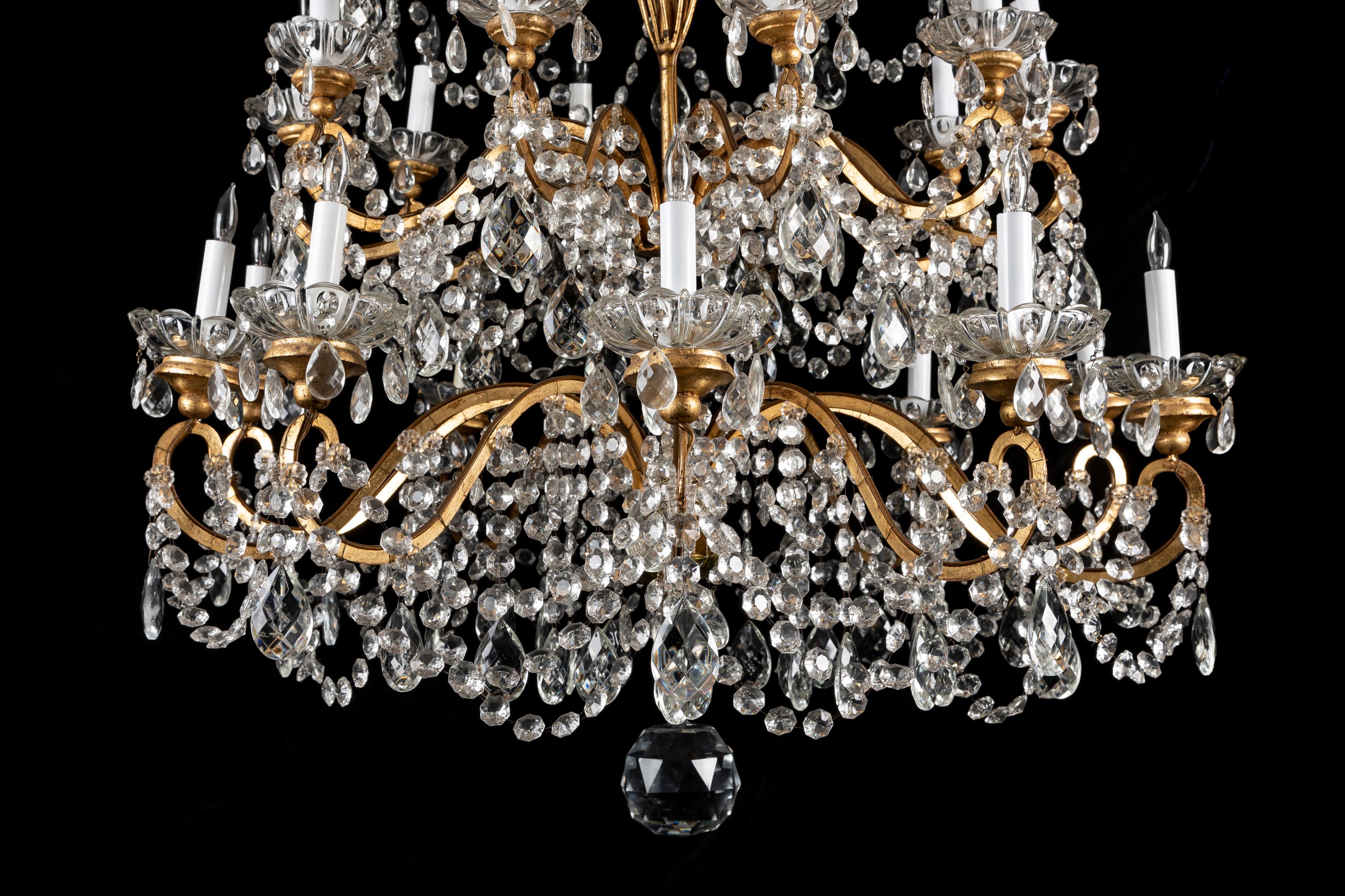 20th Century  Pair of Large Antique French Louis XVI Style Gilt Bronze & Crystal Chandeliers  For Sale