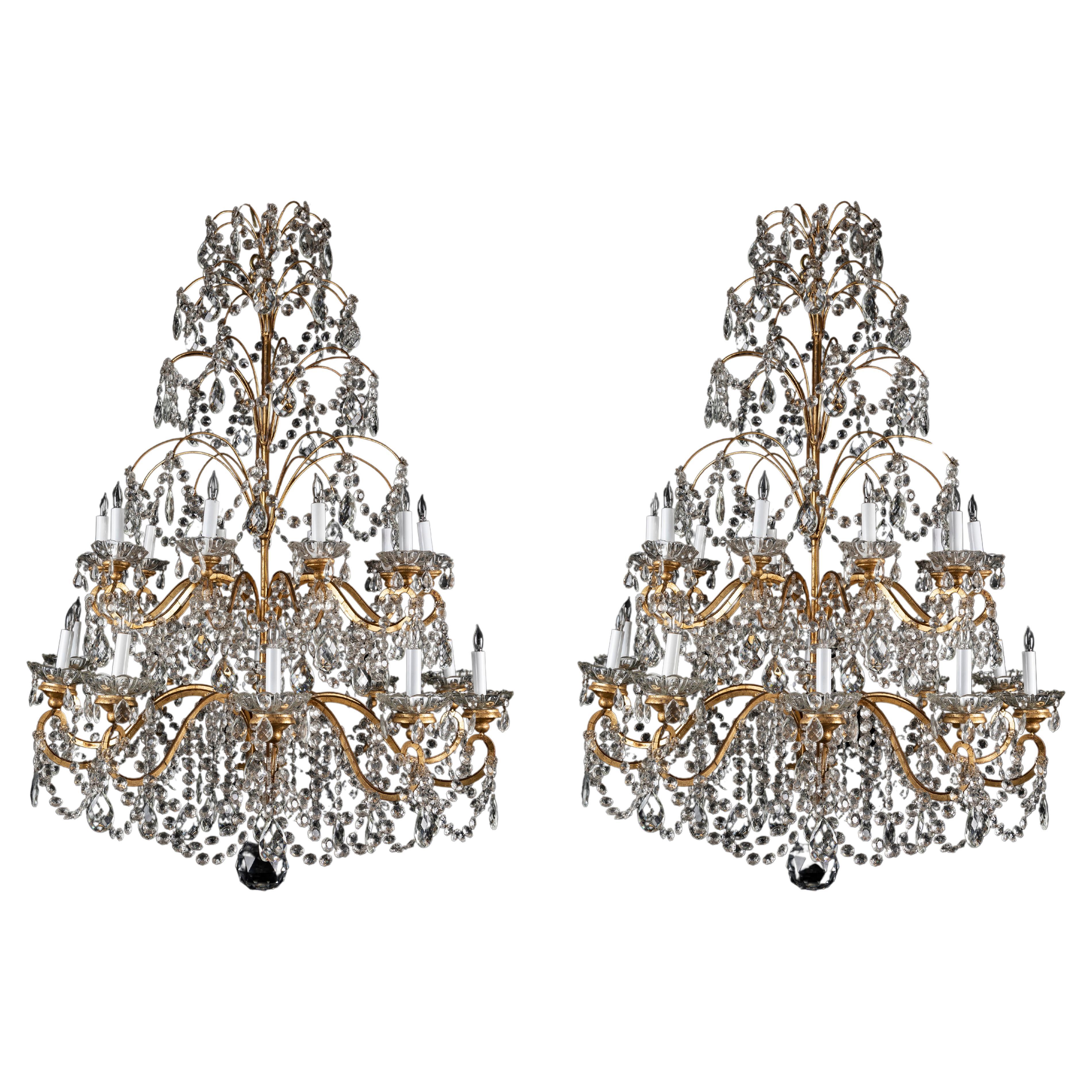  Pair of Large Antique French Louis XVI Style Gilt Bronze & Crystal Chandeliers  For Sale