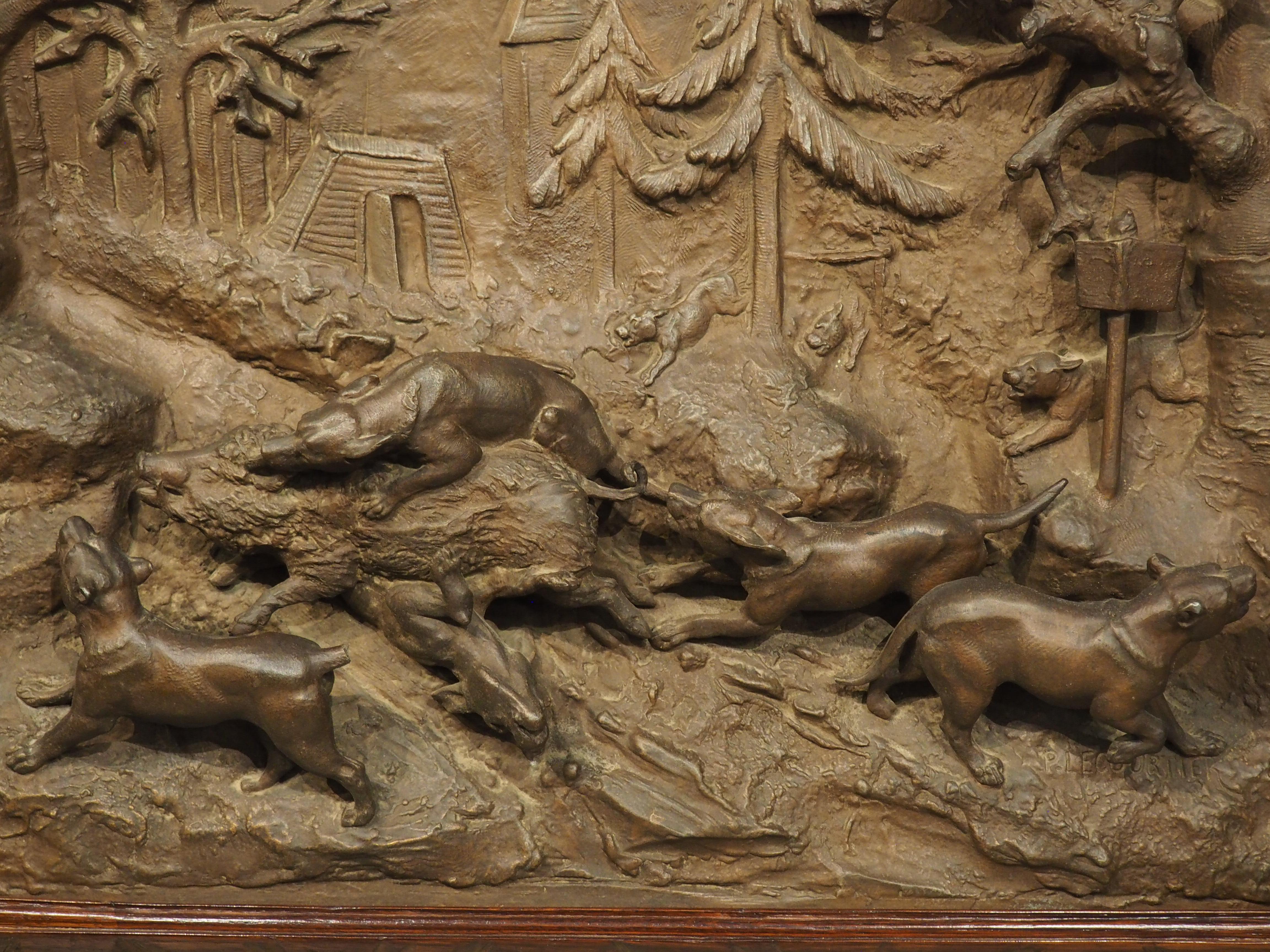 Pareja de grandes placas de caza antiguas enmarcadas en roble francés, P. Lecourtier (1851-1925) en venta 6