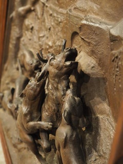 Pair of Large Antique French Oak Framed Hunt Plaques, P. Lecourtier (1851-1925)