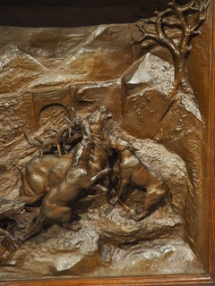 Pair of Large Antique French Oak Framed Hunt Plaques, P. Lecourtier (1851-1925)