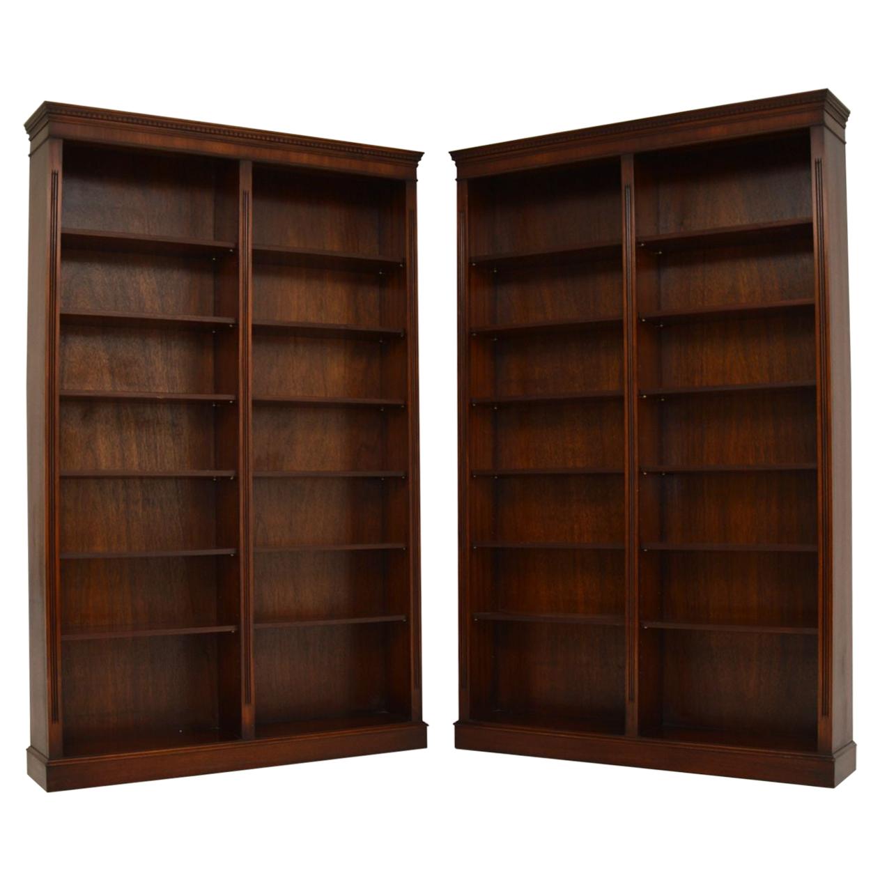 Pair of Large Antique Georgian Style Mahogany Open Bookcases