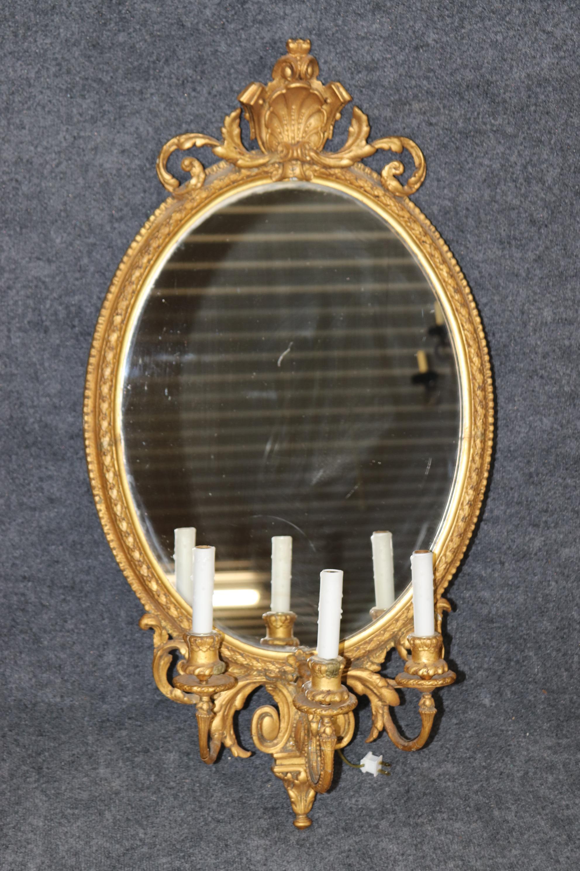Pair of Large Antique Giltwood English Georgian Mirrors with Lights  For Sale 5