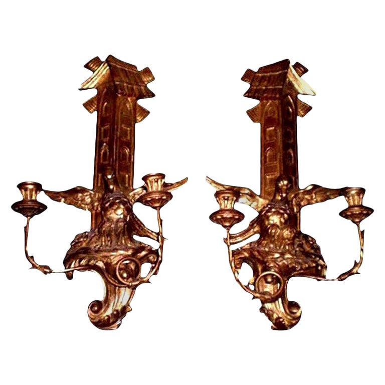 Pair of Large Antique Giltwood Sconces
