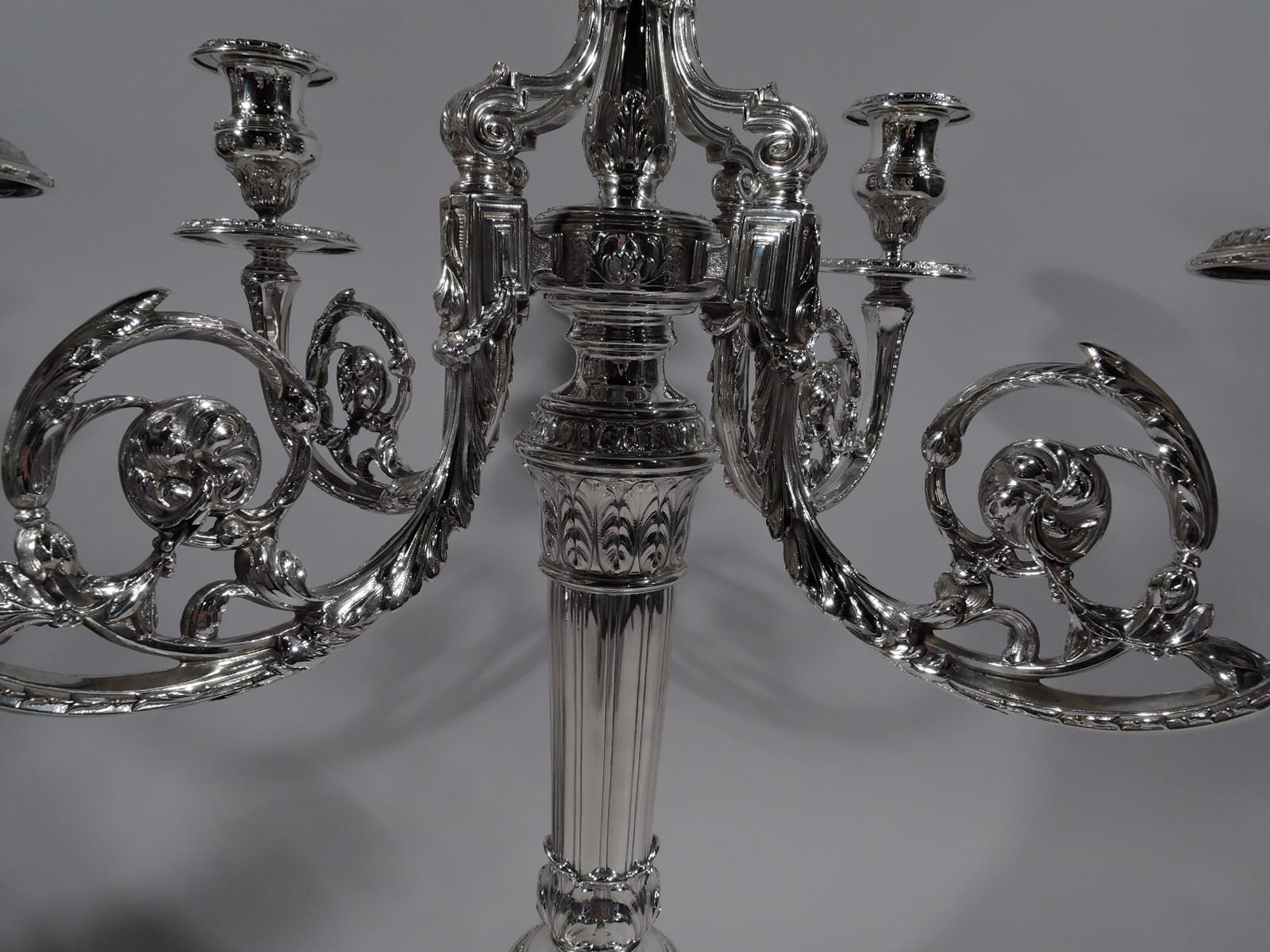 Pair of Large Antique Gorham French Neoclassical 5-Light Candelabra In Excellent Condition In New York, NY