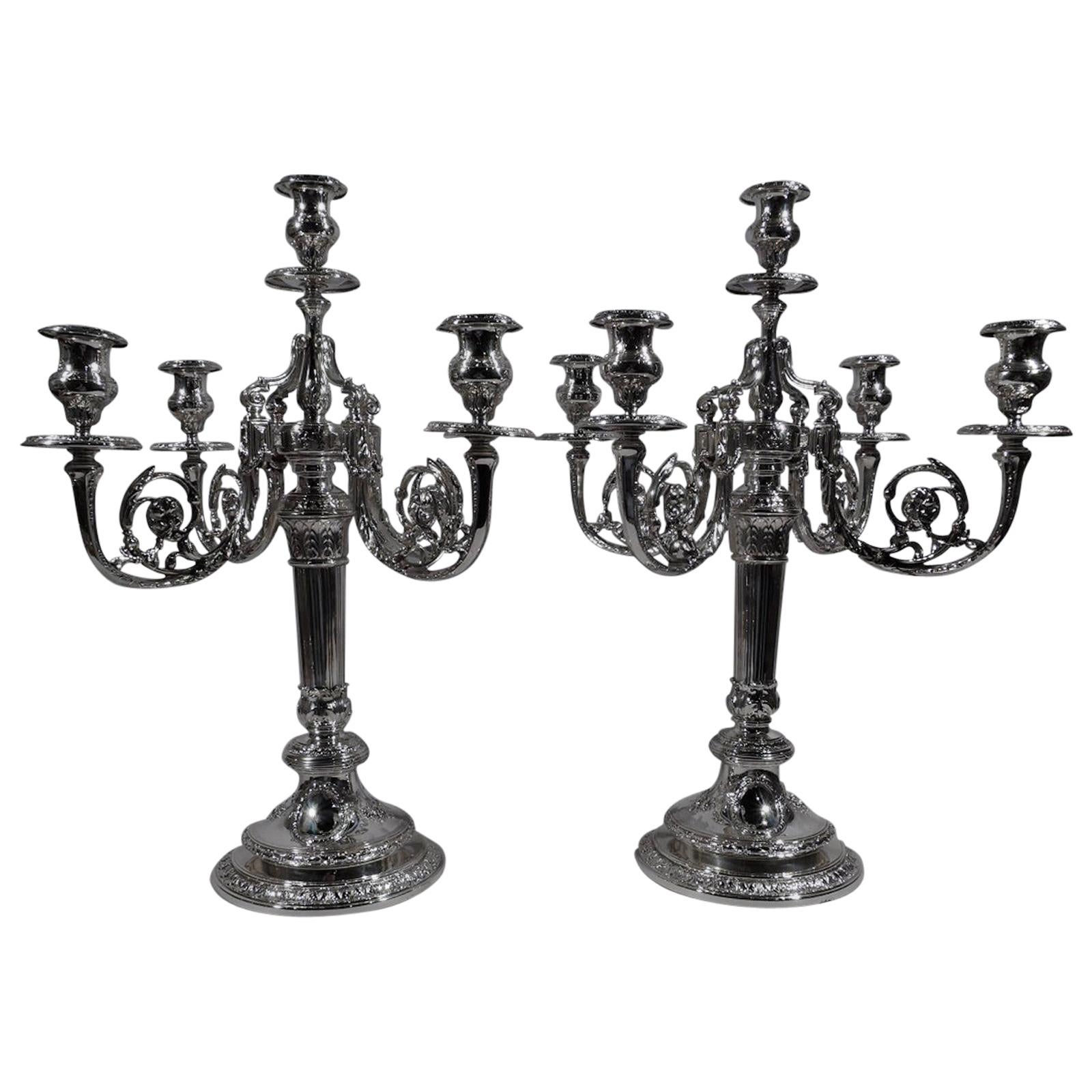 Pair of Large Antique Gorham French Neoclassical 5-Light Candelabra