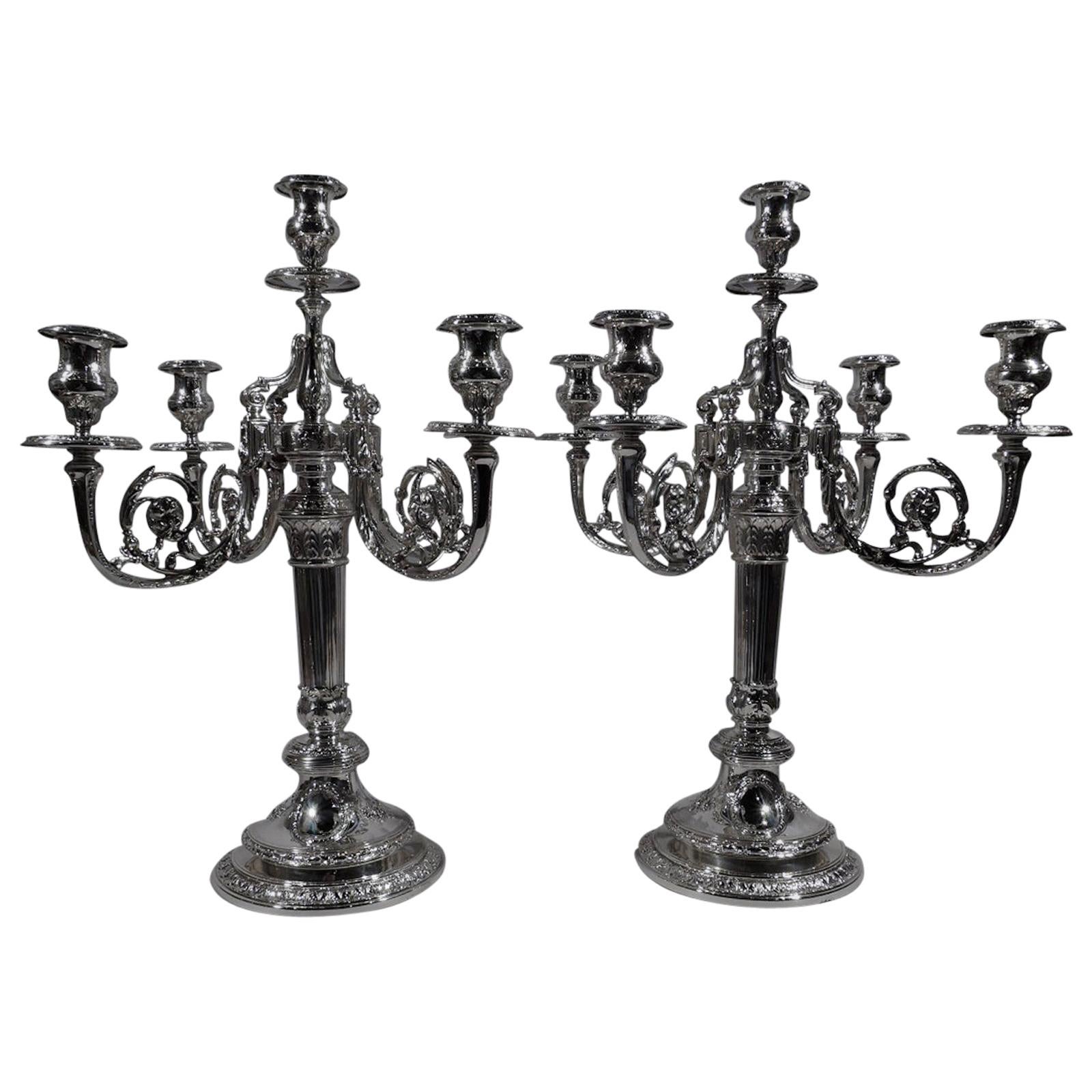 Pair of Gorham Classical Sterling Silver 3Light Candelabra For Sale at