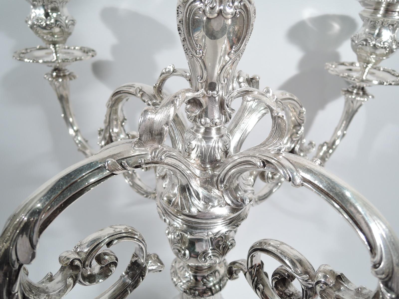 Pair of Large Antique Gorham Sterling Silver 5-Light Candelabra In Excellent Condition In New York, NY