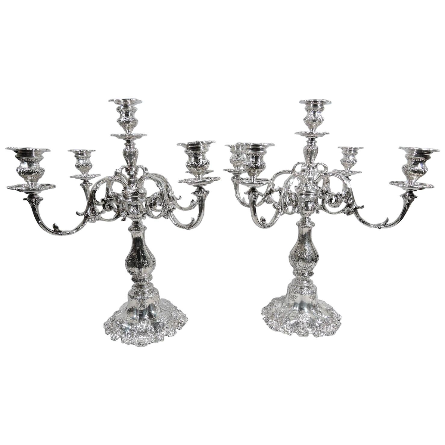 Pair of Large Antique Gorham Sterling Silver 5-Light Candelabra