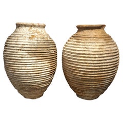 Pair of Large Antique Greek Olive Oil Jars from the Peloponnese Region, 19th C.