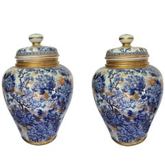 Pair of Large Antique Hand-Painted Baluster Jars by Franz Anton Mehlem