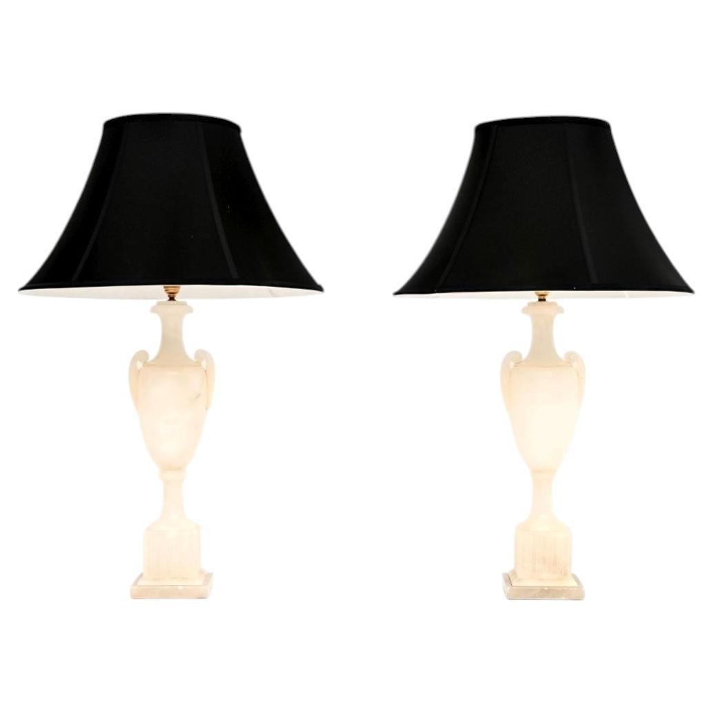 Pair of Large Antique Italian Alabaster Table Lamps