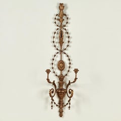 Pair of Large Antique Italian Gilt Wood and Metal Neoclassical Wall Sconces