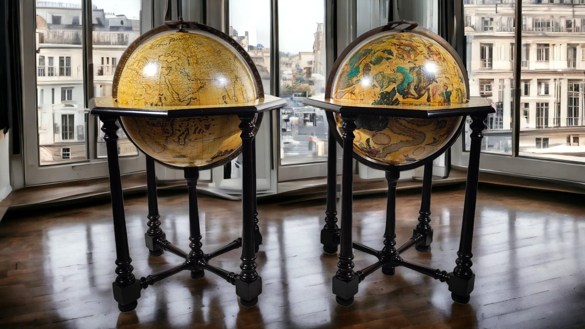 Mid-20th Century Pair Of Large Antique Italian Globes  For Sale