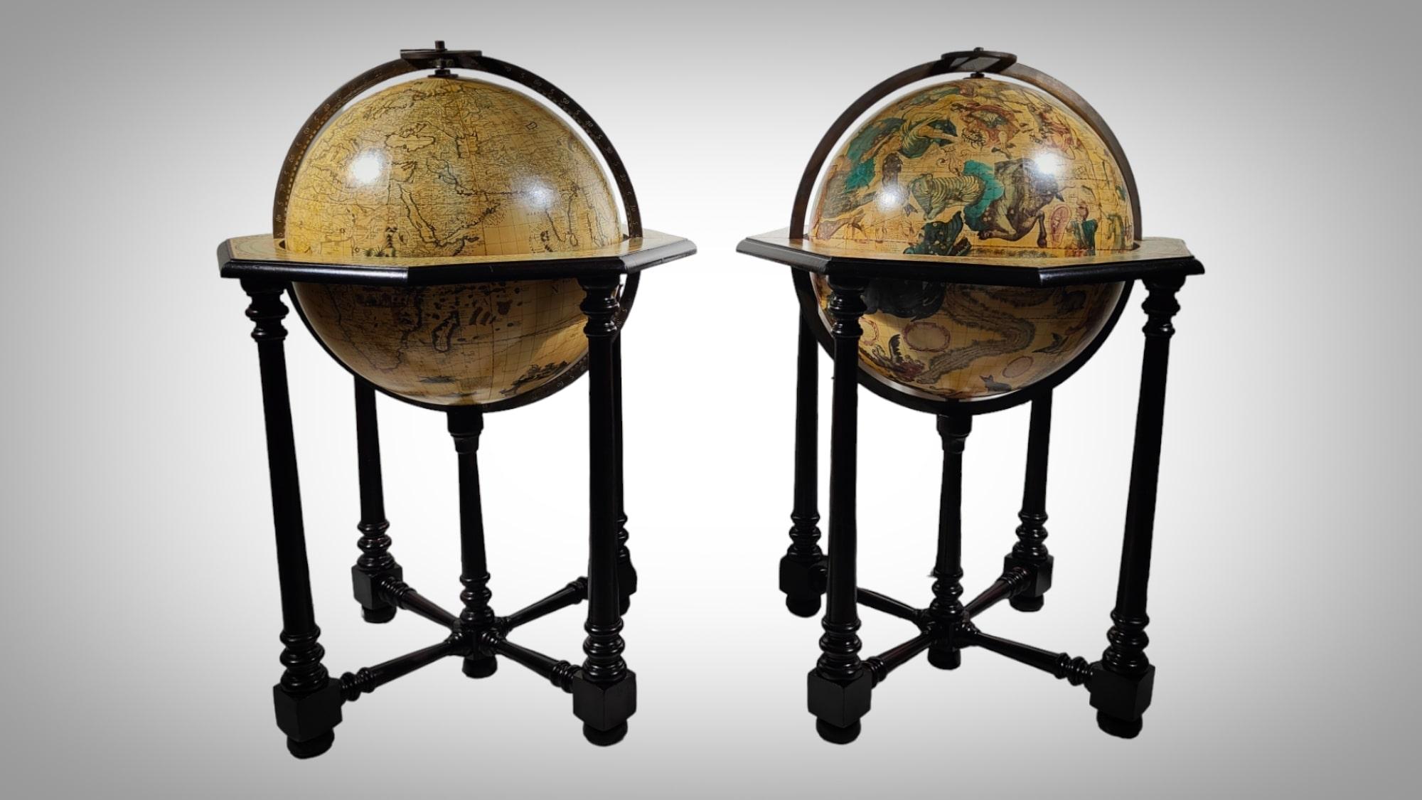Wood Pair Of Large Antique Italian Globes  For Sale