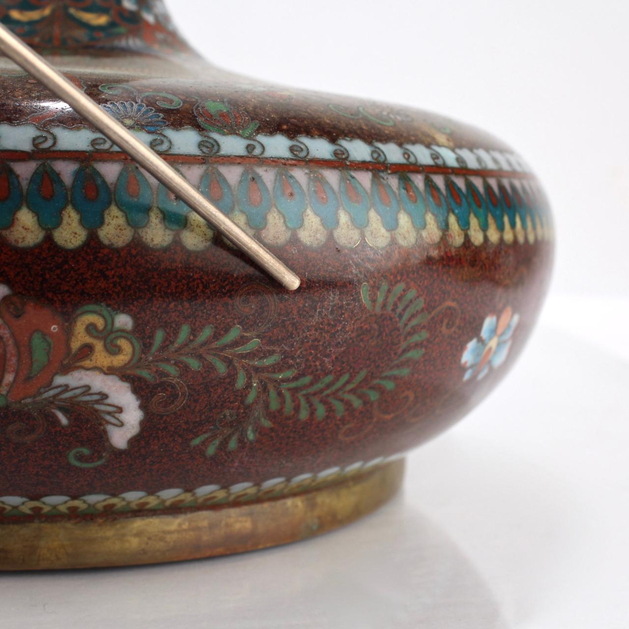 Pair of Large Antique Japanese Meiji Period Cloisonne Vases 5