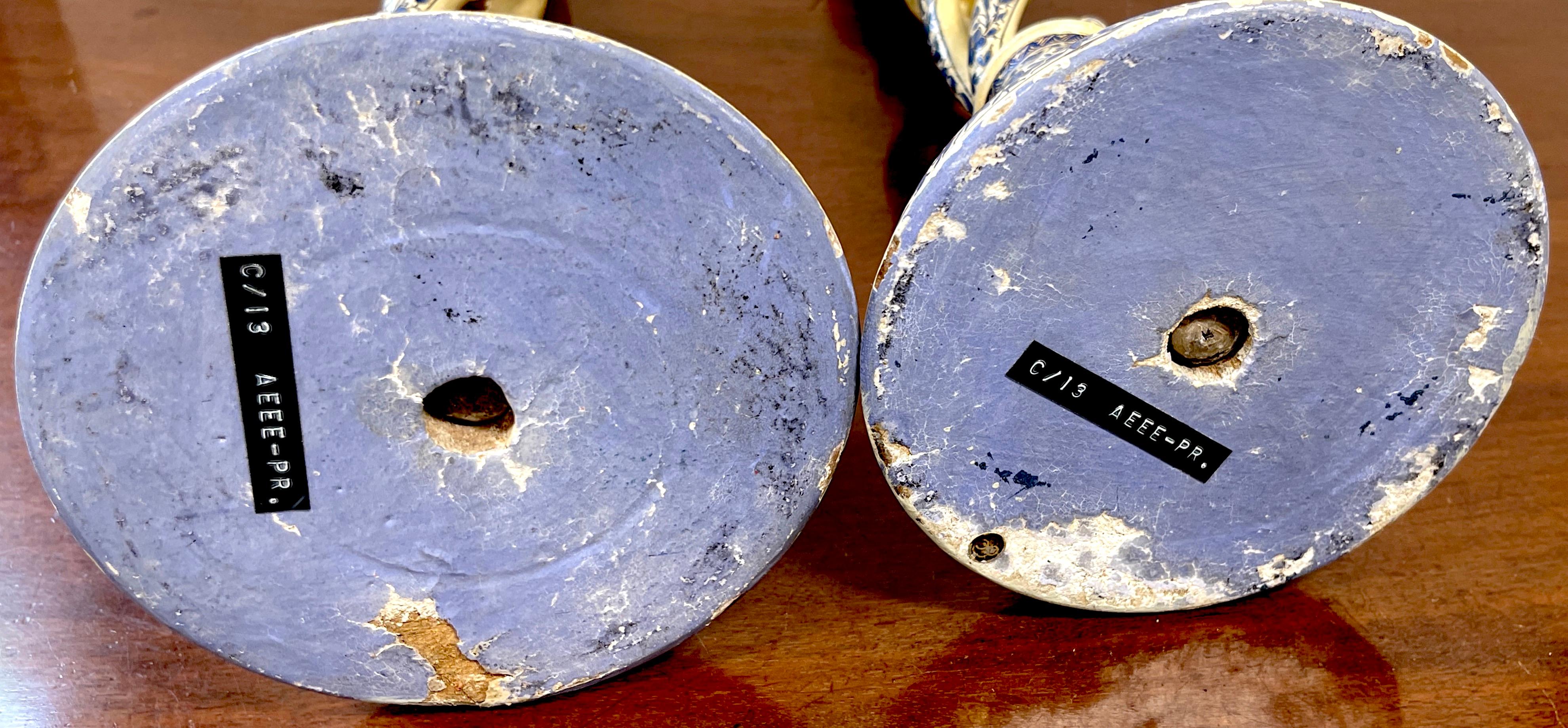 19th Century Pair of Large Antique Kashmiri Blue & White Candlesticks