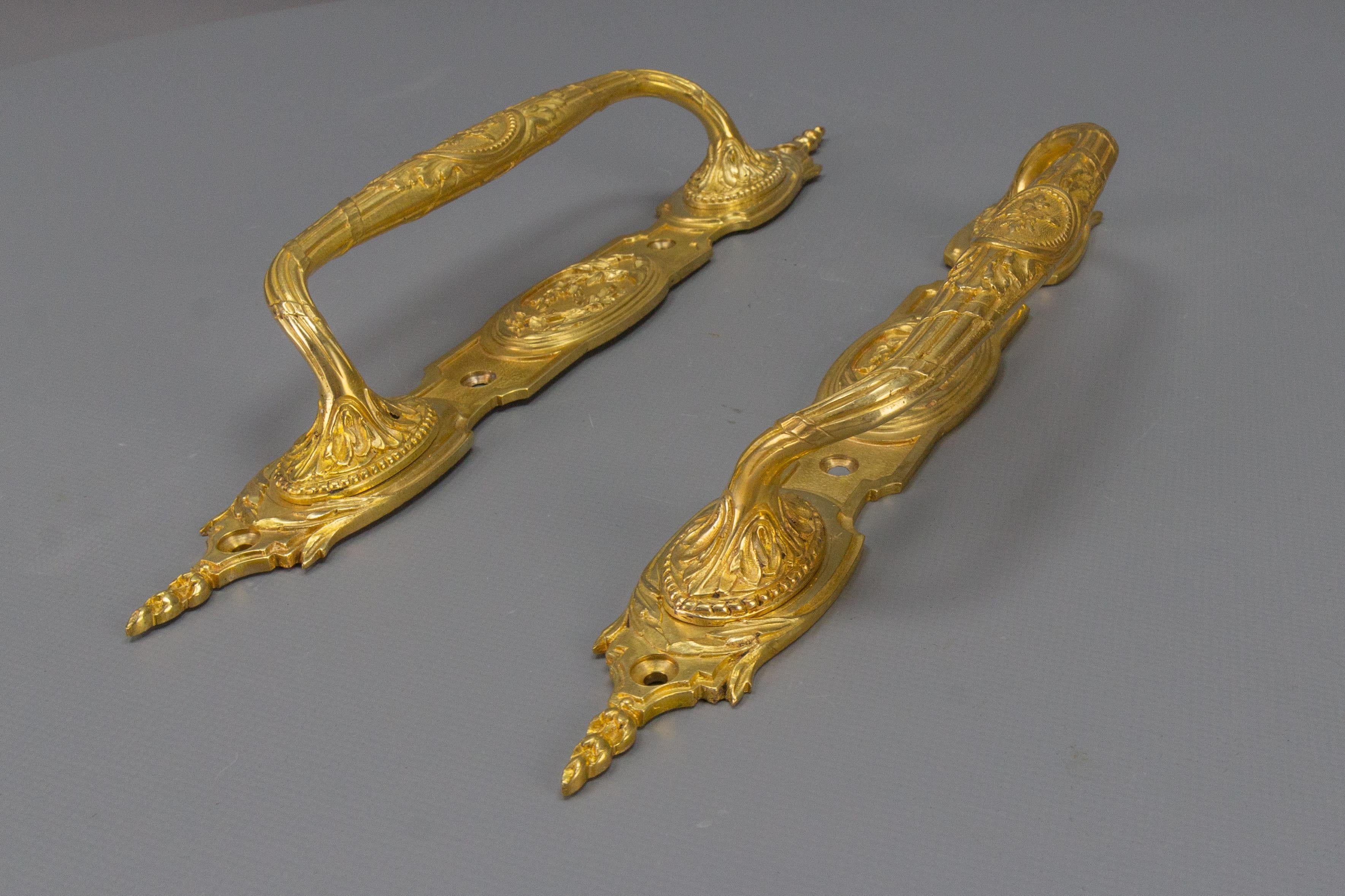 French Pair of Large Antique Louis XVI Style Bronze Door Handles, circa 1890 For Sale