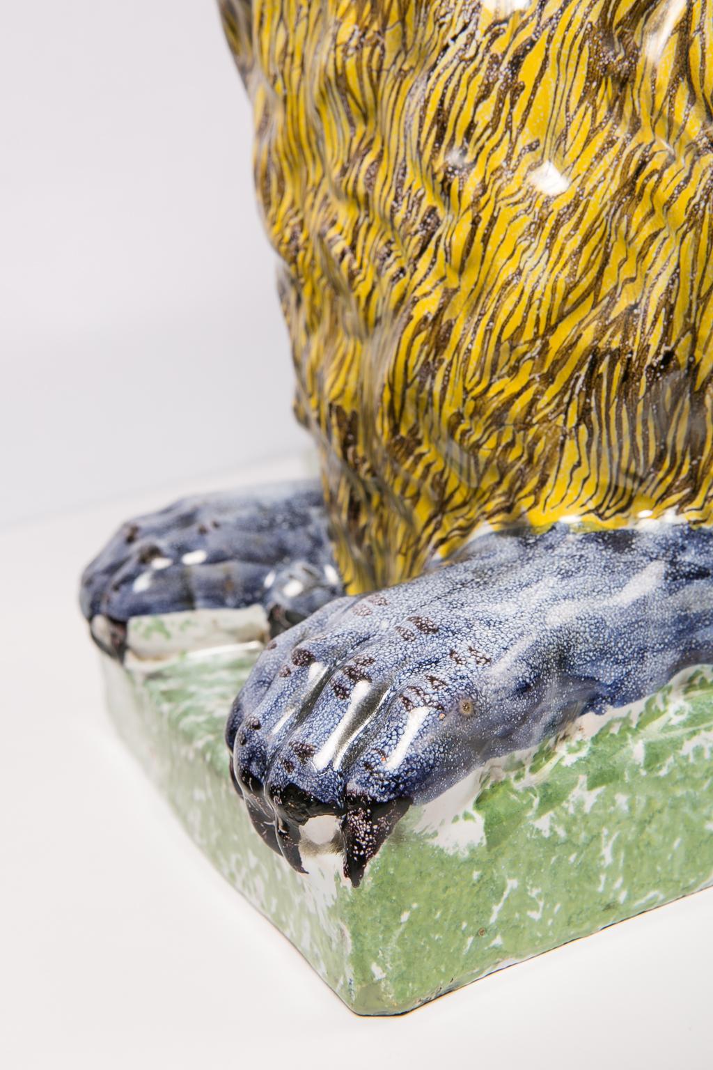 Hand-Painted Large Faience Figures: Pair French Lions, Luneville c.1800 For Sale 2
