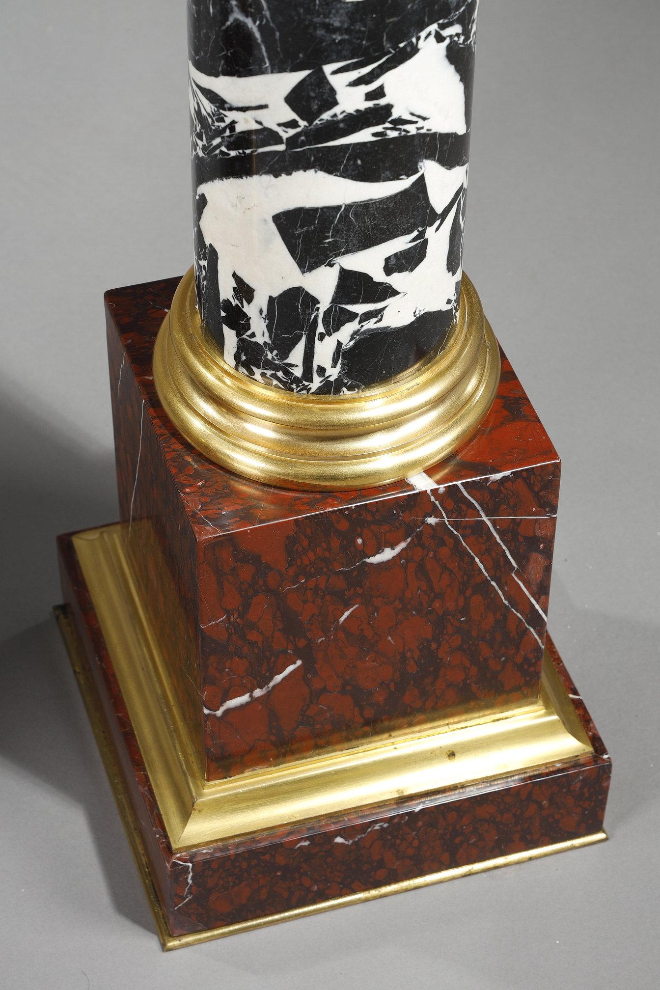 Pair of Large Antique Marble Columns with gilded bronze capitals 7