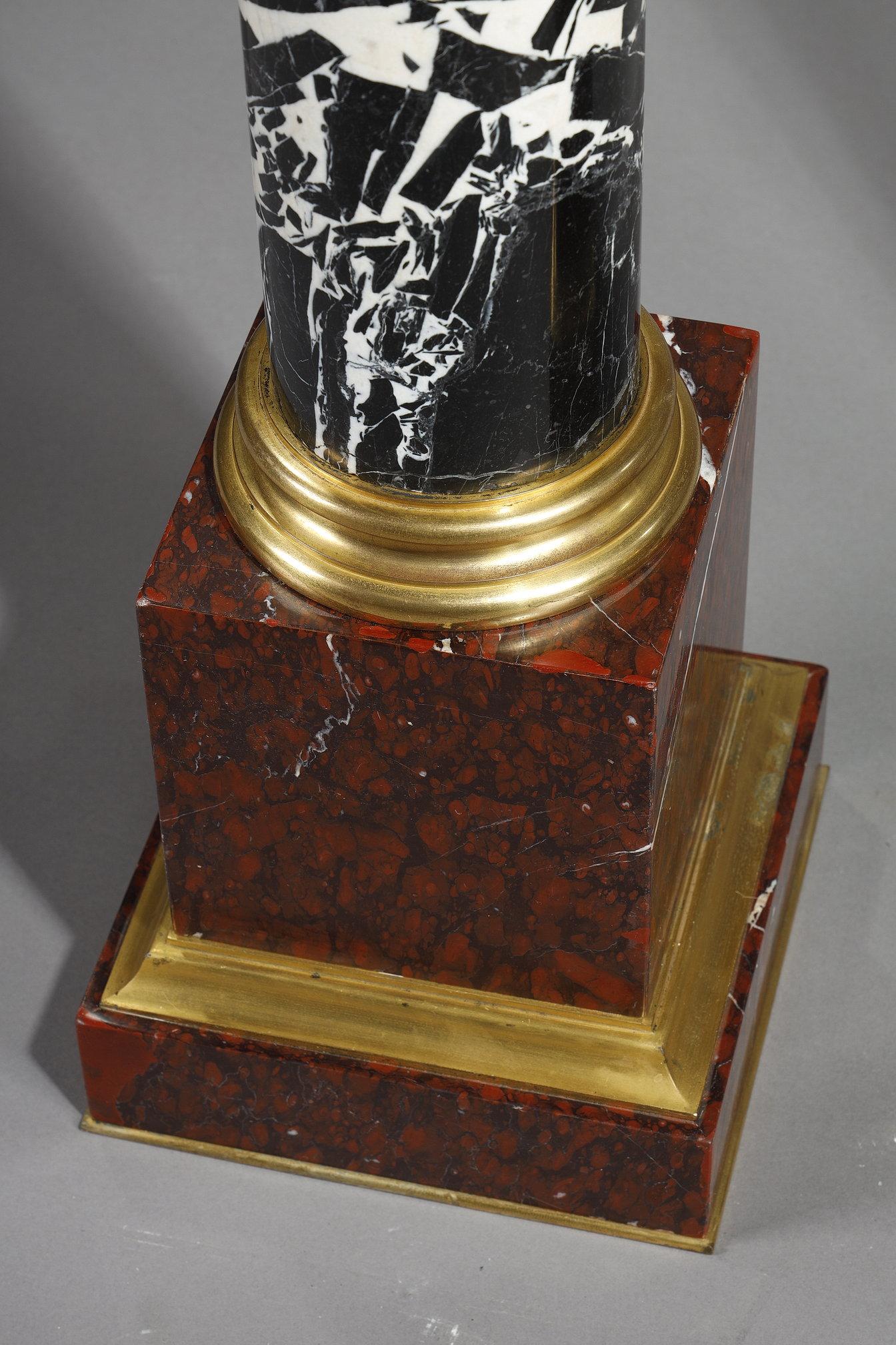 Pair of Large Antique Marble Columns with gilded bronze capitals 8