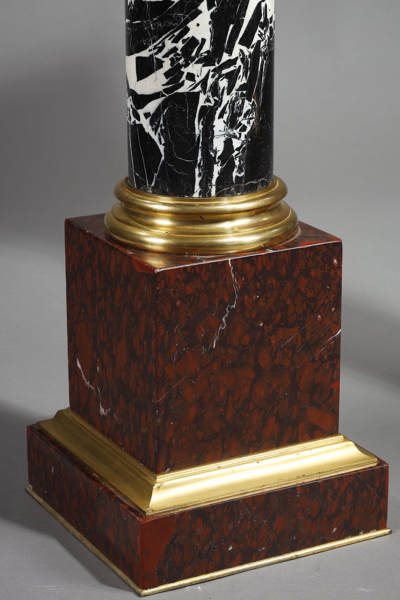 Pair of Large Antique Marble Columns with gilded bronze capitals 9