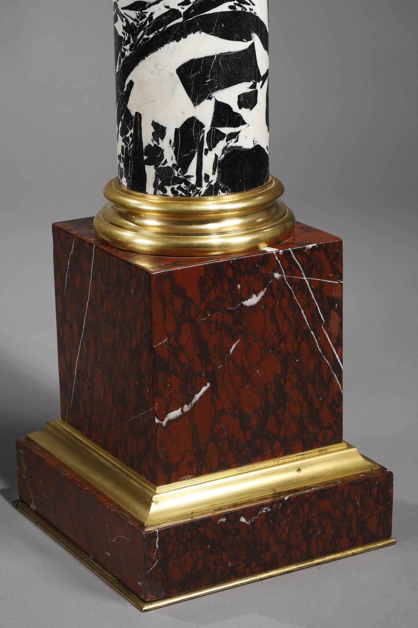 Pair of Large Antique Marble Columns with gilded bronze capitals 10