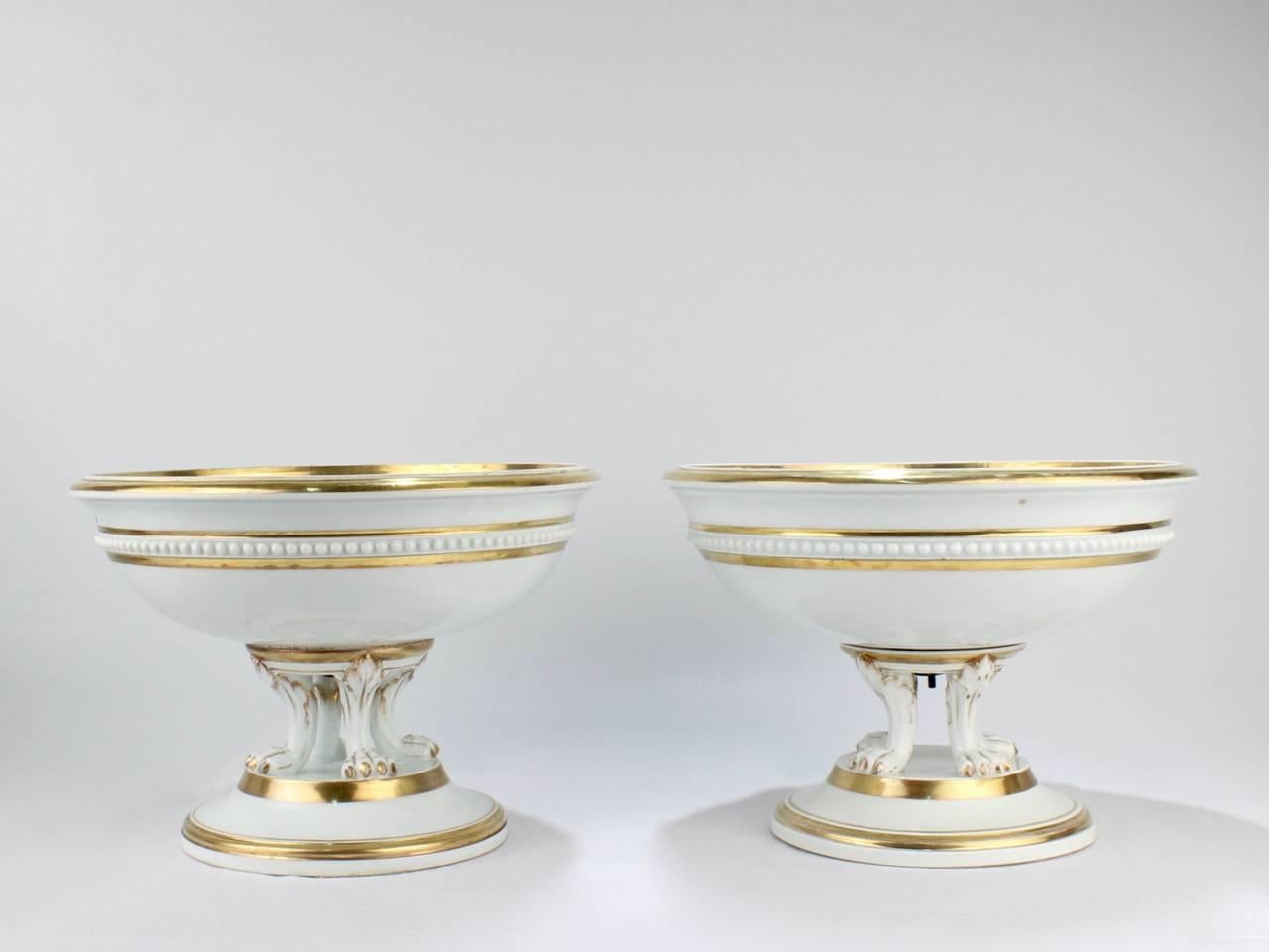 German Pair of Large Antique Meissen Porcelain Topographical Footed Bowls or Tazzas