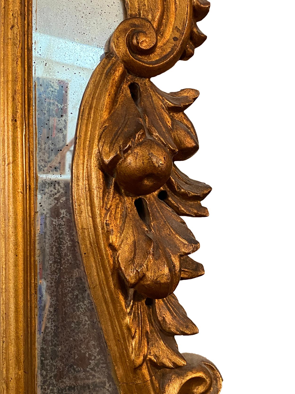Hand-Carved Pair of Large Antique Mirror Gilt Wood Sconces For Sale