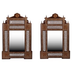 Pair of Large Antique Moroccan Inlaid Wall Mirrors